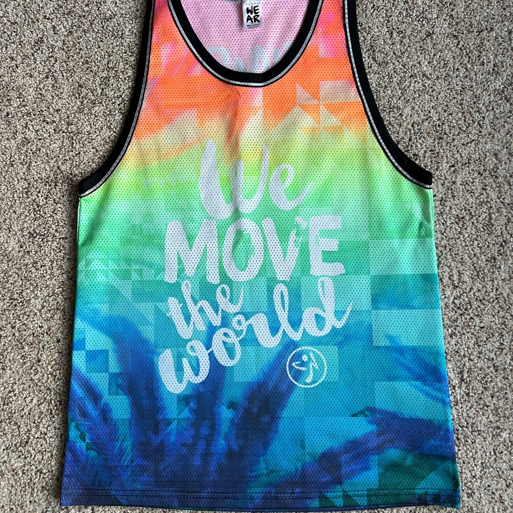 Zumba Fitness Rainbow Gradient Mesh Tank with White Script